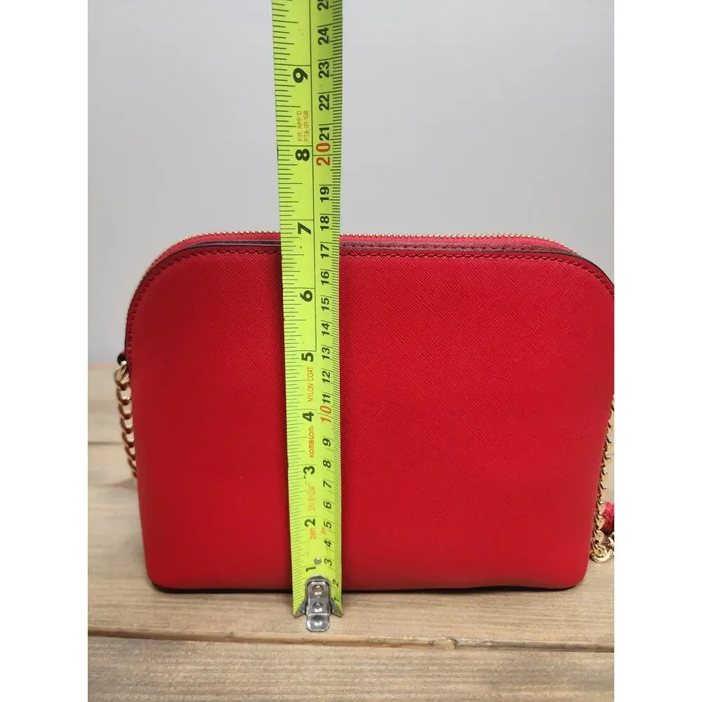 Michael Kors Cindy Crossbody Bag Red Saffiano Leather Chain Strap Small Purse
